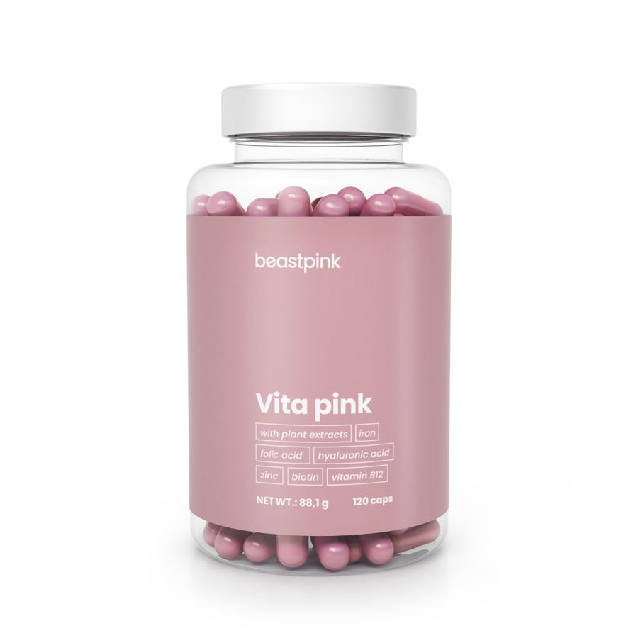 7. BeastPink Vita Pink: pro ženy (kyselina listová, železo, biotin)